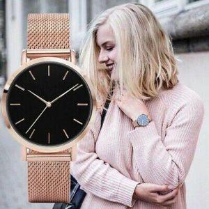 supermarket הכל בשבילי Fashion Womens Ladies Watches Stainless Steel Leather Analog Quartz Wrist Watch
